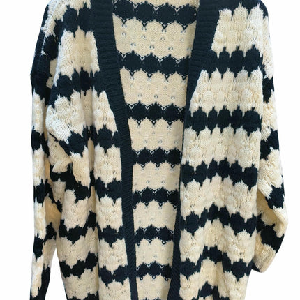 Women's Color Block Open Front Long Sleeve Chunky Knit Cardigan Sweaters