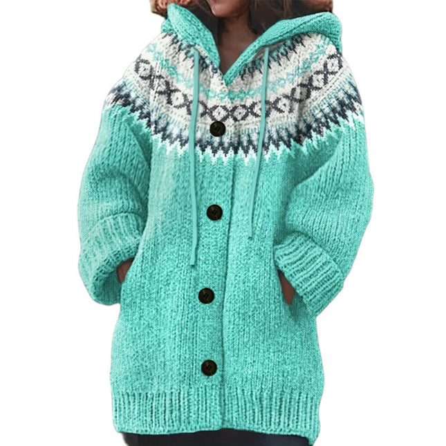 Women's Hooded Cardigan Sweater Long Sleeve Button Down Knit Coat