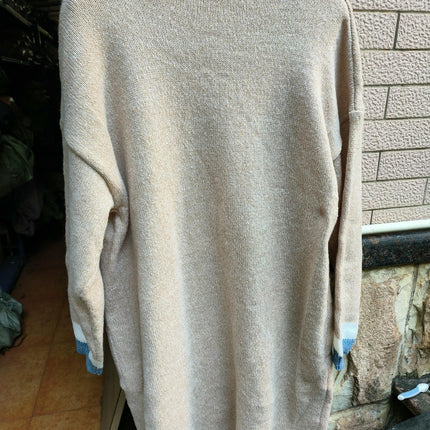 Women's Color Block Knit Long Cardigan Open Front Long Sleeve Sweaters