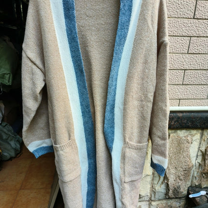 Women's Color Block Knit Long Cardigan Open Front Long Sleeve Sweaters