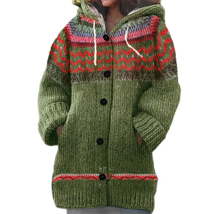 Women's Long Sleeve Button Down Hoodie Knit Sweater Cardigan Outwear