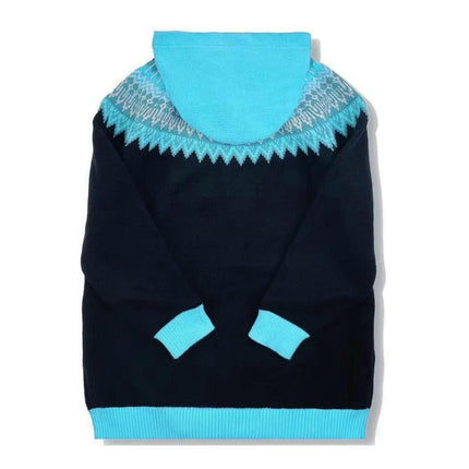 Women Button Down Long Sleeve Hooded Knit Cardigan Sweaters Color Block Coat