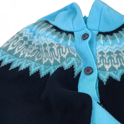 Women Button Down Long Sleeve Hooded Knit Cardigan Sweaters Color Block Coat