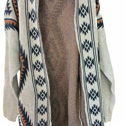 Womens Long Cardigan Open Front Print Knitted Long Sleeve Sweater