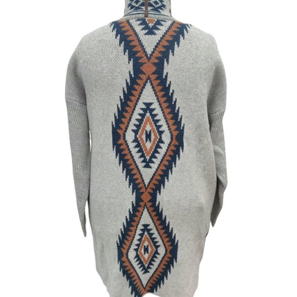 Womens Long Cardigan Open Front Print Knitted Long Sleeve Sweater
