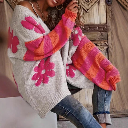 Women's Floral Cardigan Long Sleeves Casual Knitted Open Front Sweaters