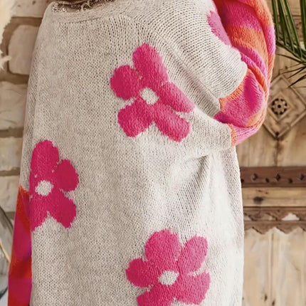 Women's Floral Cardigan Long Sleeves Casual Knitted Open Front Sweaters