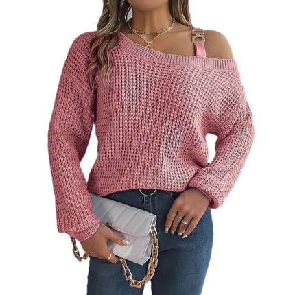 Womens Off Shoulder Boat Neck Pullover Sweaters Chunky Knit Long Sleeve Tops