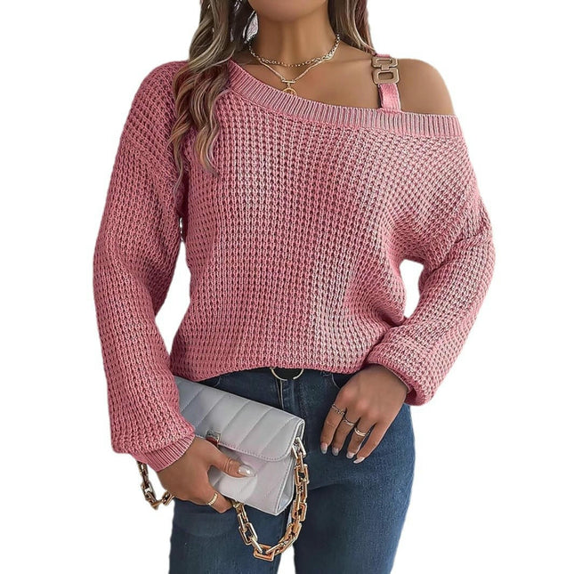 Womens Off Shoulder Boat Neck Pullover Sweaters Chunky Knit Long Sleeve Tops