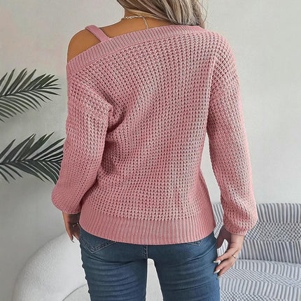Womens Off Shoulder Boat Neck Pullover Sweaters Chunky Knit Long Sleeve Tops