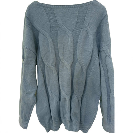 Women's V Neck Long Sleeve Cable Knit Loose Pullover Sweater Top