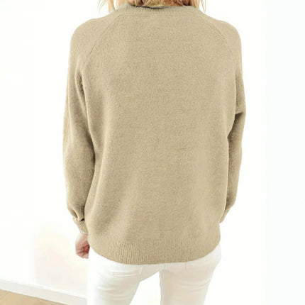 Womens Button Crew Neck Sweaters Fall Long Sleeve Knit Pullover Jumper