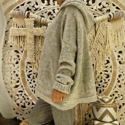 Women V Neck Solid Pullover Sweaters Loose Long Sleeve Knit Jumper