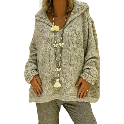 Women V Neck Solid Pullover Sweaters Loose Long Sleeve Knit Jumper