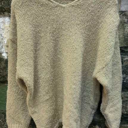 Women V Neck Solid Pullover Sweaters Loose Long Sleeve Knit Jumper