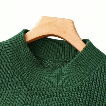 Autumn and Winter Retro Round Neck Contrast Color Ladies Long Sleeve Sweater