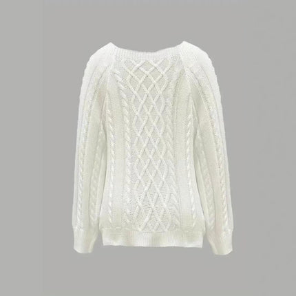 Women's Lightweight Cable Long Sleeve Buttons Loose Casual Sweater Jumpers