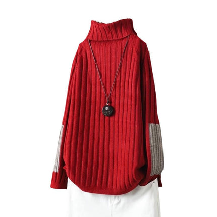Women's Casual Long-Sleeved Pullover Sweater, Large Size Scarf Collar Sweater