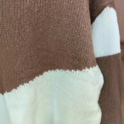 Women's Long Sleeve Pullover Sweater Casual Loose Contrast Color V-Neck Sweater