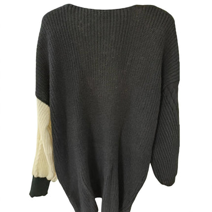 Autumn and Winter Loose Deep V-neck Large Size Women's Contrast Color Sweater