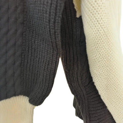 Autumn and Winter Loose Deep V-neck Large Size Women's Contrast Color Sweater