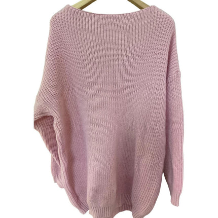 Women's Long-Sleeved Knitted Sweater, Loose V-neck, Elegant Pullover Sweater