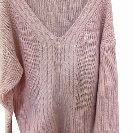 Women's Long-Sleeved Knitted Sweater, Loose V-neck, Elegant Pullover Sweater