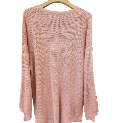 Womens Pullover Sweater Long Sleeve Crewneck Casual Loose Button Sweater