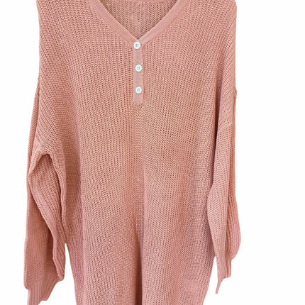 Womens Pullover Sweater Long Sleeve Crewneck Casual Loose Button Sweater