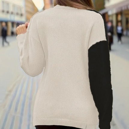 Women's Long Sleeve V-Neck Sweater Front Colorblock Cross Knit Sweater
