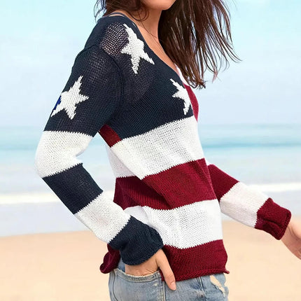 Women Crewneck Tops Knitted Baggy Pullover Sexy See Through Beach Coverups