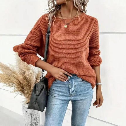 Women's Fashion Crew Neck Knit Pullover Plus Size Button Long Sleeve Sweater