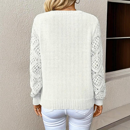 Women's V-neck Knitted Sweater Fashion Hollow Long Sleeve Casual Knitted Top