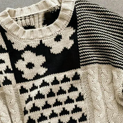 Women's Autumn and Winter Jacquard Pullover Round Neck Lazy Large Size Knitted Sweater