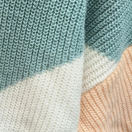 Women's Round Neck Contrast Color Long Sleeve Large Size Knitted Sweater