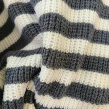 Women's Casual Loose Long Sleeve Knit Top - Large Size Lapel Striped Sweater