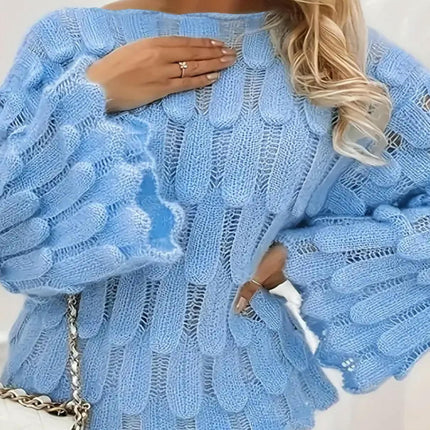 Women's Casual Fashion Elegant Hollow Large Size Long Sleeve Knitted Sweater