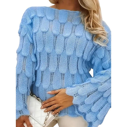 Women's Casual Fashion Elegant Hollow Large Size Long Sleeve Knitted Sweater