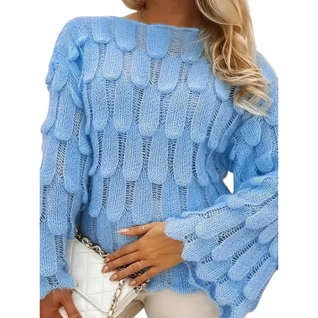 Women's Casual Fashion Elegant Hollow Large Size Long Sleeve Knitted Sweater