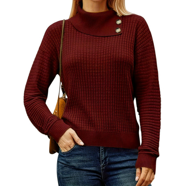 Womens Pullover Sweaters Long Sleeve Crewneck Casual Loose Knit Jumper with Buttons