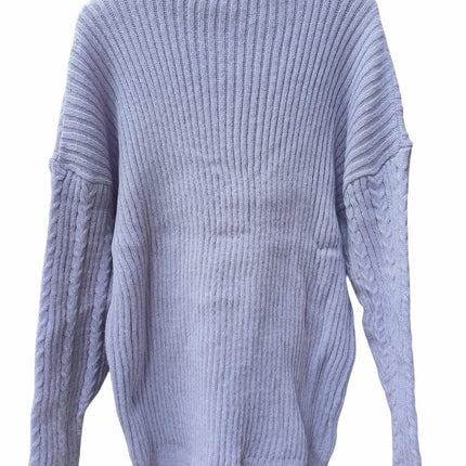 Women's Fashion Elegant Solid Color Half Zipper Long Sleeve Large Size Knitted Sweater