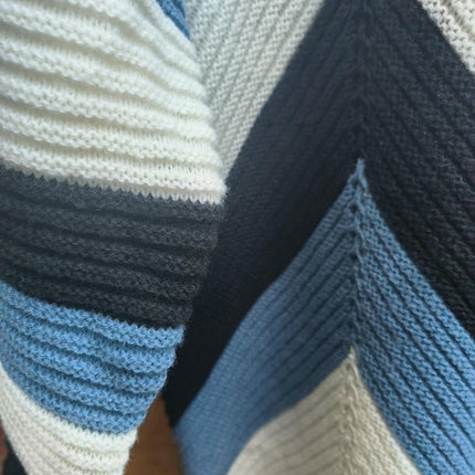 Women's Striped Color Block Sweater Long Sleeve Casual Soft Knit Sweater Pullover Tops