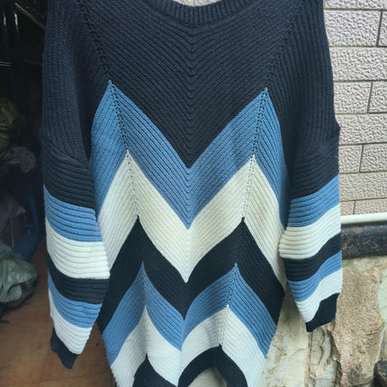 Women's Striped Color Block Sweater Long Sleeve Casual Soft Knit Sweater Pullover Tops