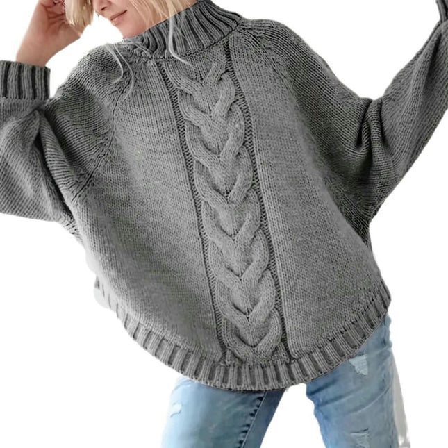 Women's Loose Cable Knit Top Turtleneck Batwing Long Sleeve Sweater