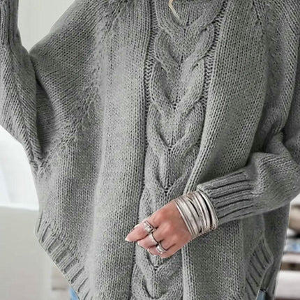 Women's Loose Cable Knit Top Turtleneck Batwing Long Sleeve Sweater
