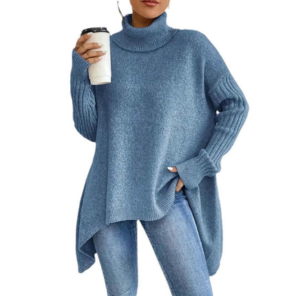 Women's Slouchy Turtleneck Sweater Winter Long Sleeve Ribbed Irregular Hem Knit Cardigan