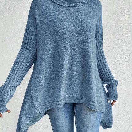 Women's Slouchy Turtleneck Sweater Winter Long Sleeve Ribbed Irregular Hem Knit Cardigan