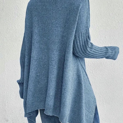 Women's Slouchy Turtleneck Sweater Winter Long Sleeve Ribbed Irregular Hem Knit Cardigan