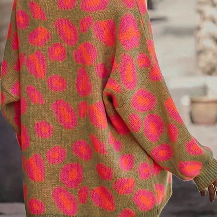 Women's Abstract Pattern Pullover Women's Long Sleeve V Neck Knit Sweater
