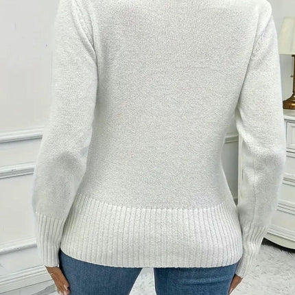 Women's Elegant Pullover Long Sleeve Crossover V Neck Button Knit Sweater